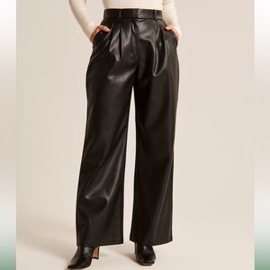 Abercrombie & Fitch black Vegan leather wide leg pants